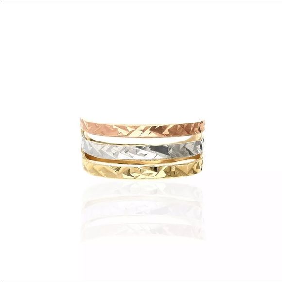 14K Tri Color Stacked Ring Band Set - Picture 2 of 3